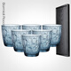 BORMIOLI ROCCO 波米歐利意大利進(jìn)口玻璃杯家用喝水杯子果汁飲料杯6杯加茶盤(pán)套裝 藍色390ml6只+茶盤(pán)