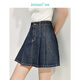 茵曼（INMAN）休閑百褶牛仔褲裙2025夏季女裝新款高腰顯瘦A字裙子半身短裙 深牛仔藍 26