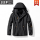JEEP SPIRIT沖鋒衣男女款三合一可拆卸春秋冬季2025新款小個(gè)子戶(hù)外工裝外套 黑色【兩件套/可拆卸內膽】男款 2XL