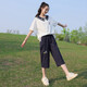 方糖姑娘初中生夏裝T恤青少女休閑學(xué)院風(fēng)高中學(xué)生繡花JK短袖半袖上衣夏季 83037SC白T恤+66337藏青褲 L