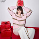LILY【桃子慕斯】冬新款女裝圣誕撞色條紋休閑圓領(lǐng)針織衫毛衣 122粉紅 M