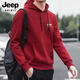 JEEP SPIRIT吉普套頭連帽衛(wèi)衣男加絨加厚寬松秋冬季新款休閑百搭男士純棉帽衫 KM03紅色 XL（建議120-135斤）