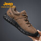 Jeep吉普休閑鞋男春季新款頭層牛皮戶(hù)外防滑登山鞋軟底運動(dòng)工裝鞋子男 卡其 【標準皮鞋碼】 41