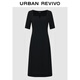 UR秋季新款女裝法式氣質(zhì)魅力通勤方領(lǐng)連衣裙UWG740181 正黑 S