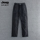 吉普（JEEP）防風防水戶外沖鋒褲春秋新款男式透氣速干工裝褲多口袋薄款休閑褲 黑色款   有腰帶 加絨 XL (135-155斤)