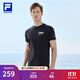 FILA官方男子短袖T恤夏季簡(jiǎn)約圓領(lǐng)運動(dòng)男裝上衣休閑針織套頭衫 深黑-BK（新版） 3XL 190/108A