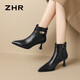 ZHR短靴女法式尖頭高跟女靴氣質(zhì)通勤風(fēng)加絨時(shí)尚靴子女 BQ107A黑色 37