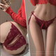 洛蔓希 情趣內褲  丁字褲 開(kāi)檔內褲 T褲 情趣內衣 女士?jì)妊? 蕾絲綁帶 酒紅色