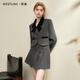 西遇法式小香風(fēng)套裝裙女2024年秋季新款蝴蝶外套半身裙兩件套 灰色 M