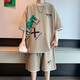 柏樂(lè )迪（BAILEDI）初中小學(xué)生夏季寬松短袖t恤13胖男孩帥氣衣服15歲大童運動(dòng)套裝潮 K001卡其（短袖+短褲）  170 XL（建議體重120-140斤左右）