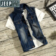 JEEP SPIRIT夏季新款牛仔馬甲男韓版復古煙灰色馬夾破洞潮流男裝坎肩背心外套 Y023藍色馬甲 M