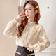 新款半高領(lǐng)寬松長(cháng)袖立領(lǐng)襯衣加絨加厚百搭打底衫潮蕾絲襯衫女秋冬 杏色 2XL 建議120-130斤