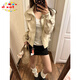DXOT美式復(fù)古短款立領(lǐng)設(shè)計杏色外套女2025秋冬新款設(shè)計感機車夾克上衣 杏色 M