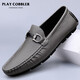 花花皮匠（PLAYCOBBLER）休閑豆豆鞋男新款真皮簡(jiǎn)約時(shí)尚懶人百搭一腳蹬套腳耐磨防滑駕車鞋 灰色 37