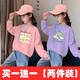 杭赫 【2件裝】新款棉女童衛衣洋氣兒童衣服女孩上衣T恤春秋裝打底衫 粉(四格貓)+紫(彩虹角馬) 130 建議身高120-130CM