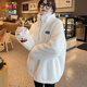 DXOT雙面毛茸茸茸茸外套保暖女秋冬季2025新款仿獺兔毛毛絨上衣厚棉服 乳白色 M 【100-115斤】
