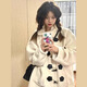 小野七天牛角扣小個(gè)子白色棉服羊羔絨厚外套女秋冬季2024新款高級(jí)感大衣 牛角扣外套【米白色S】