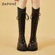 達芙妮長(cháng)筒靴女加絨高筒顯高顯瘦厚底百搭潮款內增高騎士靴馬丁靴瘦瘦靴4622607092 黑色（加絨） 37 