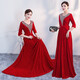 新款金絲絨演出服女長(cháng)裙成人獨唱現代中老年合唱團指揮修身晚禮服 紅色【工廠(chǎng)直發(fā)】 4XL