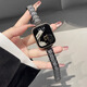 炫戴適用蘋果S10手表s9表帶金屬鑲鉆apple iWatchs8/7/6/5/4時尚se個性ultra2不銹鋼帶替換帶男女士款 滿鉆款表帶-黑色 適用44/45/49/S10【46mm】表盤