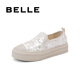 百麗（Belle）亮片帆布鞋女商場同款厚底增高休閑鞋B3R1DBM4 淺金色 37 (235mm)
