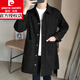 皮爾卡丹（pierre cardin）牛仔風(fēng)衣中長(cháng)款男士秋冬季潮流百搭男裝帥氣寬松大碼薄款披風(fēng)外套 黑色 4XL