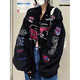俞兆林美式棒球服女秋冬季港風(fēng)機(jī)車飛行服刺繡夾克寬松古著外套女 黑色 M 【建議70-90斤】