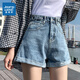 真維斯女裝夏季薄款卷邊a字高腰顯瘦牛仔褲設(shè)計(jì)感休閑百搭短褲KP 淺藍(lán)色8510 XL 170/76A