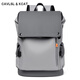 CavlslKcat雙肩包男工裝機能背包休閑旅行電腦包PU皮潮流大容量高中學(xué)生書(shū)包 淺灰色（可放入15.6寸電腦） 31*16*43cm
