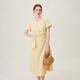 范思藍恩夏季圓領(lǐng)抽繩褶皺設計感連衣裙女2024夏裝新款白色高腰A字裙女 黃色 S