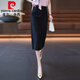 皮爾卡丹（pierre cardin）西裝半身裙女夏季薄2025新款顯瘦高腰中長(cháng)款包臀裙開(kāi)叉一步過(guò)膝裙 黑色 M (建議95-102斤)