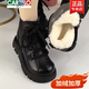 卡帝樂(lè )鱷魚(yú)（CARTELO）真皮羊毛雪地靴女2025冬季加絨加厚保暖棉鞋厚底皮毛一體棉靴 黑色羊毛內里 加絨 38
