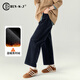 春四季【粗細絨里相間】復古燈芯絨褲子女2025秋冬新款休閑高腰直筒女褲 藏藍 加絨 28
