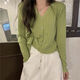 Radinka2026春秋新款溫柔風(fēng)針織開(kāi)衫短款外搭毛衣外套寬松長(cháng)袖v領(lǐng)上衣TXT 887#開(kāi)衫 綠色 薄款 L 【建議105-120斤】