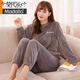 莫代爾仙女暖暖褲女套裝情侶珊瑚絨睡衣冬季加厚外穿寬松保暖休閑家居服 貓咪灰 均碼[建議80-120斤]