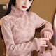 杜艷枝粉色旗袍秋冬2025新款改良年輕款冬季長(cháng)袖加絨加厚新中式日?？纱?粉色 M (160) 90-100斤
