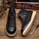 羚步 男士馬丁靴高幫皮鞋英倫風(fēng)男靴真皮皮靴透氣中幫靴子男百搭拼色工裝短靴 黑色 41