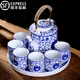紅英陶瓷 青花陶瓷內帶過(guò)濾茶水分離茶具涼水壺家用提梁壺泡茶壺景德鎮大容量中式老式仿古大號冷水壺帶茶盤(pán) 纏枝蓮