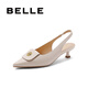 百麗（Belle）氣質(zhì)包頭涼鞋女商場款真皮優(yōu)雅細跟涼鞋B4B1DBH4 米色 36 (230mm)
