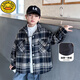 G.duck小黃鴨男童秋冬季加絨襯衫2024新款中大童帥氣格子加厚襯衣兒童冬 T-55*-*h黑色格子外套 加絨款 110 建議身高105CM