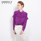 Asmolly2026春夏新款玫紅氣質(zhì)真絲上衣100%桑蠶絲長(cháng)袖襯衣女襯衫  玫紅色 L