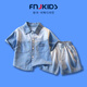 FNJ KIDS童裝男童套裝2025夏季洋氣寶寶衣服兒童帥氣短袖牛仔兩件套 藍色 130cm(建議身高120-130cm)