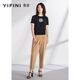 易菲（YIFINI）短款合體修身毛衫女夏季新款套頭針織衫短袖圓領上衣  A04M3921 藍色 0L