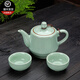 連山閣 汝窯過濾茶壺單壺內(nèi)置網(wǎng)隔內(nèi)膽紅茶泡茶器大號功夫茶具開片可養(yǎng)陶瓷大容量泡茶壺禮品 天青色汝窯過濾茶壺410ml一壺二杯
