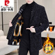 皮爾卡丹（pierre cardin）毛呢夾克男士中長(cháng)款呢子外套韓版潮流修身冬裝夾克加絨保暖上衣 黑灰色 XL (130-145斤)