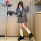 皮爾卡丹（pierre cardin）jk套裝女童秋裝2025新款學(xué)院風(fēng)制服兒童小女孩春秋款連衣裙秋季 灰色兩件套 160 cm 外套+裙子