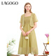 LAGOGO【萊賽爾】絲滑兩件套連衣裙女拉谷谷夏季新款泡泡袖裙子 黃綠(KL) S