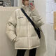 賢語棉服外套女百搭pu皮棉衣2021新款韓版寬松棉襖加厚學(xué)生面包服 杏色 L