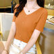 朵伶詩(shī)兒冰絲針織衫短袖2023夏裝新款韓版薄款顯瘦單排扣V領(lǐng)套頭打底衫女 橙色 2XL 建議125-135斤
