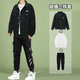 GXMY【三件套】牛仔外套男2021春秋季衣服男裝新款運動(dòng)休閑套裝男士暗黑系潮流機能工裝夾克男 J109黑色+百搭純T+K501工裝褲【三件套】 XL【建議體重120-140斤】